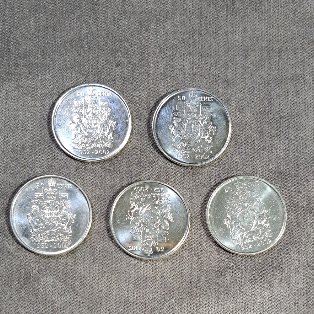 Lot of 5 Canadian 1952-2002 Golden Jubilee Fifty 50 Cents Commemorative Coin VG